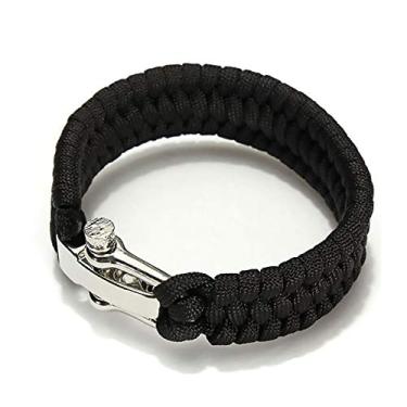 Imagem de SagaSave Pulseira de corda de sobrevivência com fivela de aço inoxidável de 3 tamanhos ajustáveis para caminhadas ao ar livre, viagens, acampamento (preto)