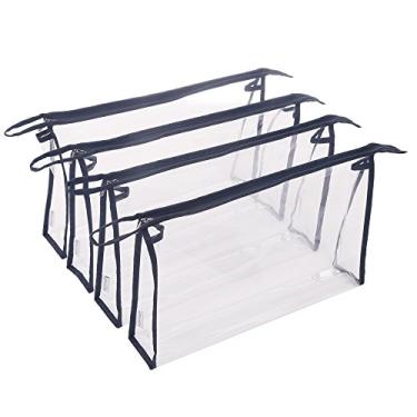 Imagem de Augbunny Organizador multiuso impermeável de vinil transparente com zíper, bolsa de maquiagem para cosméticos e cosméticos, pacote com 4, Preto, X-Large
