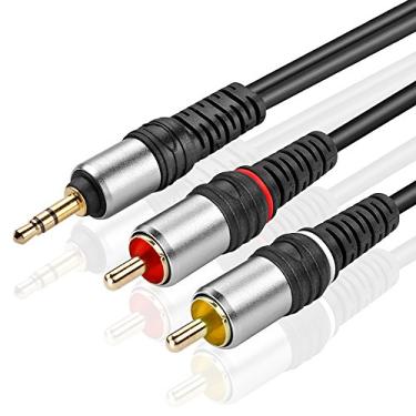 Imagem de Cabo de áudio TNP banhado a ouro 3,5 mm para RCA bidirecional macho para macho conversor auxiliar AUX plugue de fone de ouvido adaptador Y divisor para esquerda/direita estéreo 2RCA cabo conector (1 pé, preto)