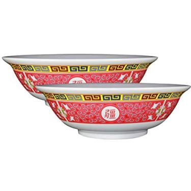 Imagem de Tigela de sopa de macarrão oriental melamina design longevidade Happy Sales (conjunto com 2), 91 g, multicolorida, rosa, Med- 52oz, 2
