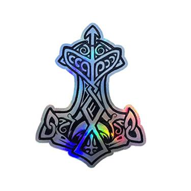 Imagem de WickedGoodz Decalque de vinil holográfico Runa Martelo Mjolnir - Adesivo Viking Bumper - Presente nórdico