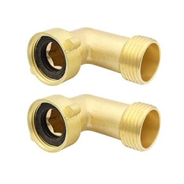 Imagem de LBY Pacote com 2 cotovelos de mangueira de 90 graus, conector de mangueira de jardim de 3/4", latão sólido (amarelo dourado)