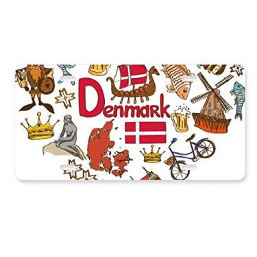 Imagem de DIYthinker Dinamarca coração amor landscap bandeira nacional placa de licença decoração de carro acessório de aço inoxidável