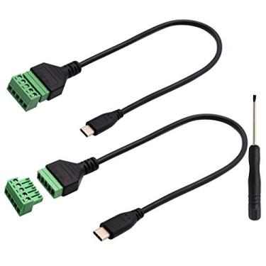 Imagem de zdyCGTime Tipo C USB parafuso bloco de terminais conector cabo 2.0 tipo C USB macho plugue para parafuso fêmea de 5 pinos com terminais de blindagem conectável tipo adaptador conector cabo conversor (pacote com 30 cm macho)