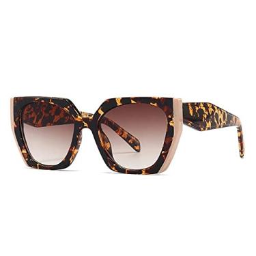 Imagem de Óculos de sol quadrado fashion olho de gato para mulheres vintage preto branco óculos de sol feminino gradiente tons gafas, chá de leopardo, tamanho único