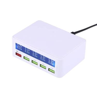 Imagem de MYAMIA Carregador USB Qc3.0 de carregamento rápido com 5 portas USB USB estação de carregamento adaptador carregador – Branco