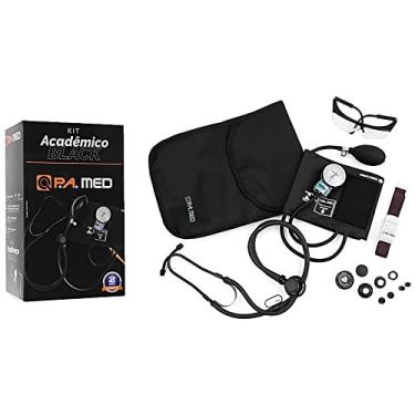Imagem de Kit Acadêmico Black Ap. Pressão Art. Adulto Nylon Fecho de Contato Estetoscópio Rappaport – P.A. MED - KPA704