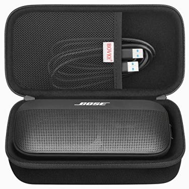 Imagem de BOVKE Estojo de alto-falante para alto-falante Bose SoundLink Flex Bluetooth sem fio, bolsos de malha extra para cabo de carregamento Bose Flex, preto