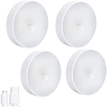 Imagem de Luminárias Led Sem Fio Com Sensor Presença Usb Recarregáveis - Acende Quando Passa Próximo A Ela - Branco Frio (4 Unidade)