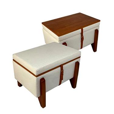 Imagem de Kit 2 Puff Para Sala Baú E Mesa De Centro Flex Retangular (Linho Cru)