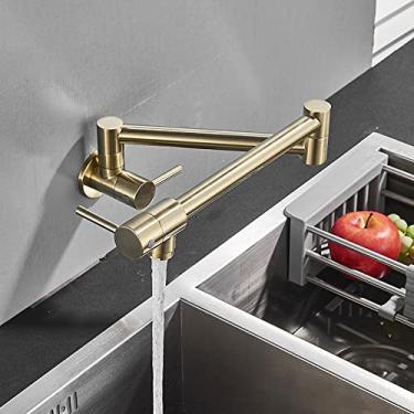 Imagem de Torneira de enchimento de panela de latão dourado Torneira de cozinha única fria Torneira de furo único giratória Bica dobrável cromada Torneira para pia montada na parede, B2