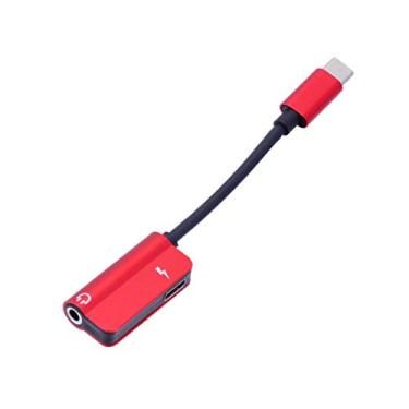 Imagem de Adaptador USB-C para conector de fone de ouvido de 3,5 mm da UKCOCO – Adaptador de áudio tipo C para 3,5 mm, para estéreo, fones de ouvido, fones de ouvido – Vermelho