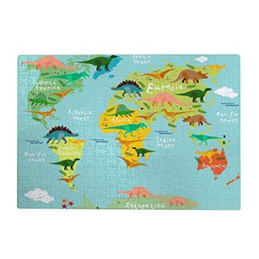 Imagem de ColourLife Quebra-cabeças quebra-cabeça presente para adultos, adolescentes, mapa-múndi de dinossauros, jogos de quebra-cabeça de madeira, 300/500/1000 peças, multicolorido