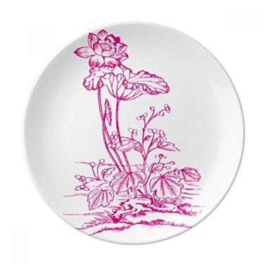 Imagem de Placa decorativa de porcelana com flor de lótus de folha de lótus para mesa de jantar