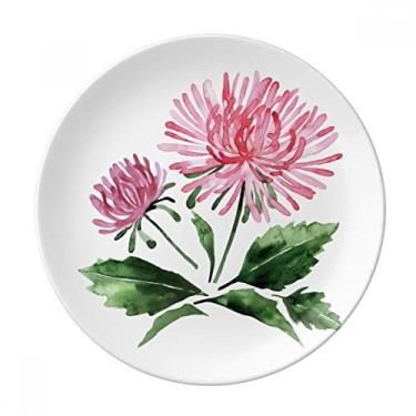 Imagem de Aquarela de crisântemo rosa, prato decorativo de porcelana salver talheres, prato de jantar