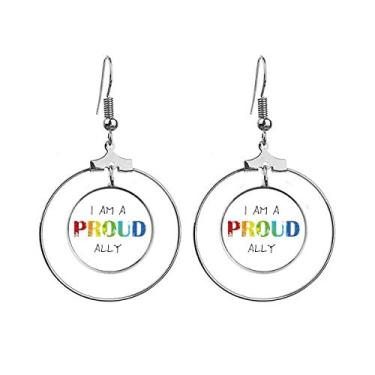 Imagem de LGBT Brincos de argola com bandeira de arco-íris orgulhosos com pingente de argola