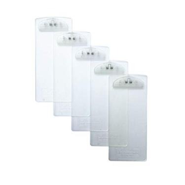 Imagem de Apresentador de plástico Herf com presilha e alça para pendurar, suporte de menu de papelão, apresentador de cheques de papelão, 10 x 23 cm, pacote com 5, Transparent