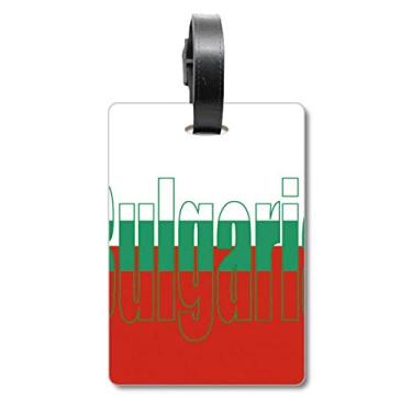Imagem de Etiqueta de mala com nome da bandeira da Bulgária com etiqueta para cartão de bagagem