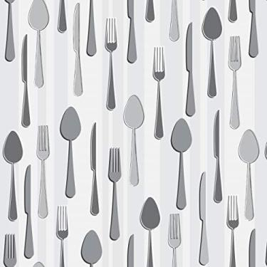 Imagem de Papel De Parede Adesivo Lavável Talheres Cinza 3m