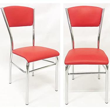 Imagem de Kit 2 Cadeiras de COZINHA com reforço cromada assento e encosto vermelho - Poltronas do Sul