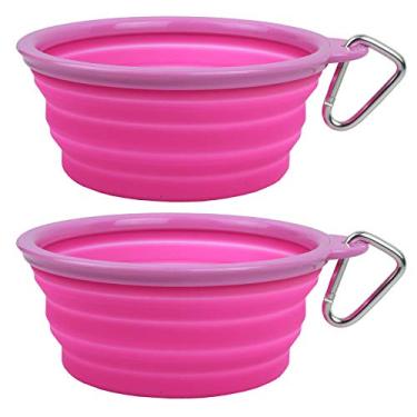Imagem de Tigela de silicone dobrável Prima Pets para comida e água com clipe para cães e gatos, pequena (1,5 xícaras) e grande (5 xícaras)Prima Pets LARGE (5 CUPS) - 2 PACK rosa unknown
