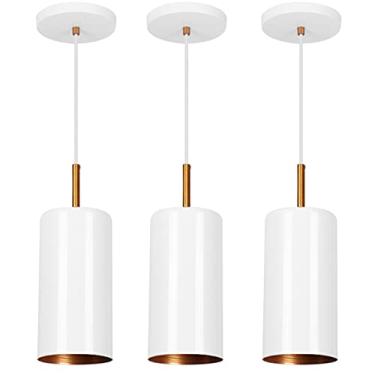Imagem de Kit 3 Lustres Pendente Bilboquê Cilindrico Branco com Cobre