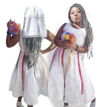 Imagem de Vestido Festa Junina Noiva Adulta Sem Manga com Faixa e Véu