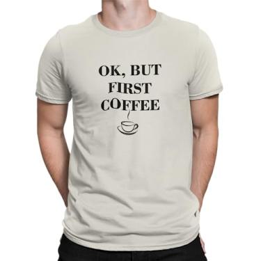 Imagem de Camiseta Camisa First Coffe Primeiro Café Masculina OFFWHITE Tamanho M