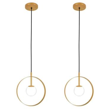 Imagem de Kit 2 Luminárias Pendente Círculo Globo Vidro Mesa Dourado