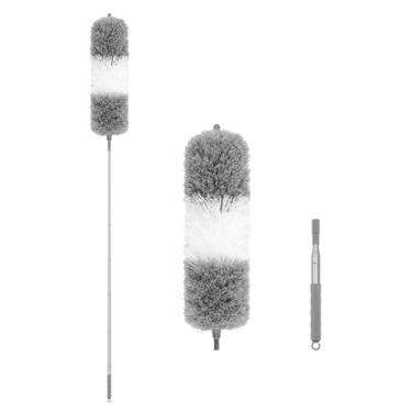 Imagem de Gralara Espanador de Microfibra Extensível Alça Longa Lavável Limpeza Doméstica útil Escova de Poeira Limpador Removedor de Poeira para Teto, Cinza Branco 1.4m