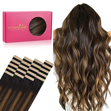Imagem de WENNALIFE Extensões de Cabelo Humano com Fita Adesiva, 20 Peças, 50g, 40,64cm, Liso e Marrom Castanho, Extensões de Cabelo Humano com Fita de Trama de Pele