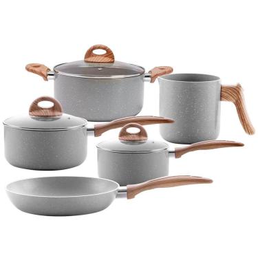 Imagem de Jogo de Panelas Revestimento Antiaderente Cerâmica 5 Peças Brinox Ceramic Life Gris Cinza