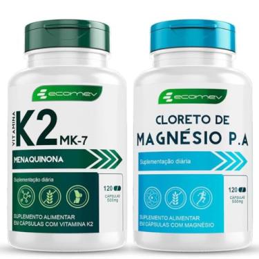 Imagem de Kit Vitamina K2 MK7 Menaquinona + Cloreto Magnesio PA Puro 500mg 240Cáp Ecomev