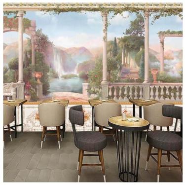 Imagem de TUYIFA Papel de parede 3D papel de parede estilo europeu paisagem sala de estar quarto TV sofá pintura decorativa fundo mural de parede (118" x 83" (300x210cm), pano de seda)