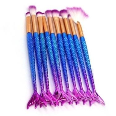 Imagem de Pincel Sereia Kit 10 Peças Maquiagem Make Up Sombra Mermaid