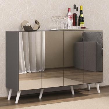 Imagem de Aparador Buffet 4 portas com Espelho e Pés Retrô Vegas Multimóveis Grafite/Branco