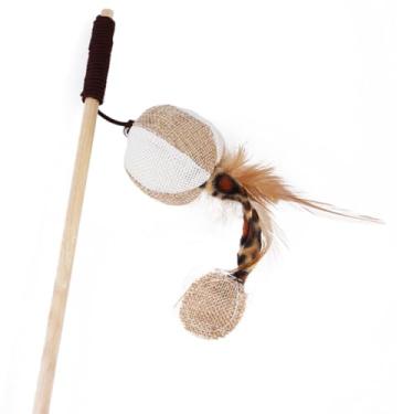 Imagem de Chewtoyo Brinquedo interativo para gatinhos para casa: pena macia de linho, leve, portátil e fofo, brinquedo de madeira divertido para morder