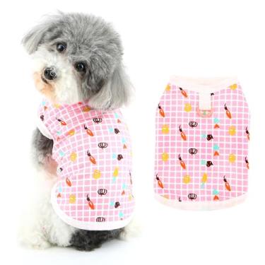 Imagem de Ranphy Camiseta para cachorro com estampa de cenoura, camiseta xadrez para cães pequenos, meninas, meninos, roupas de primavera e verão com anel em D, roupas para gatos chihuahua yorkie, rosa, G