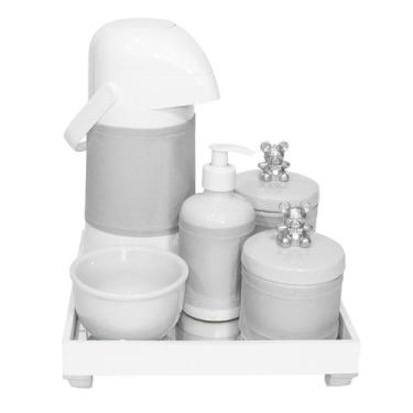 Imagem de Kit Higiene Espelho Completo Porcelanas, Garrafa E Capa Ursinho Prata
