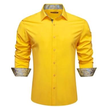 Imagem de Camisas masculinas de seda manga longa azul-petróleo sólido patch Paisley Slim blusa masculina Casaul lapela tops primavera outono, 0361, PP