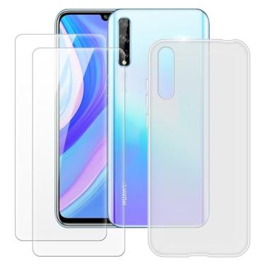 Imagem de MILEGOO Capa para Huawei Enjoy 10S + 2 peças protetoras de tela de vidro temperado, à prova de choque, capa de TPU de silicone macio para Huawei Y8P (6,3 polegadas), branca