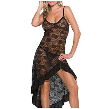 Imagem de Corpetes para mulher roupa erótica lingerie sexy para mulher flor de renda Sheeer camisa roupa interior roupa de dormir Babydoll erótica, Preto, XXG