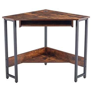 Imagem de Mesa de canto de computador, mesa de canto triangular, mesa de escrita, laptop, mesa de jogos com bandeja de teclado, prateleiras de armazenamento, escritório em casa, estação de trabalho para