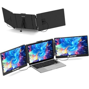 Imagem de Maxfree Monitor triplo S2 para laptop, extensor de monitor de laptop de 14 polegadas Plug & Play, extensor de tela portátil HD 1080p para laptops de 13 a 17 polegadas, compatível com