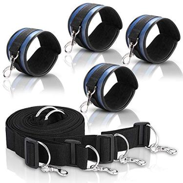 Imagem de Algemas de couro azul algemas de pulso macias punhos de couro macio algemas de perna punhos de couro pulseira de pulso