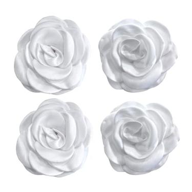 Imagem de Sanrich Broches femininos 4 peças flor rosa grampo de cabelo mexicano grampos de cabelo grampos de cabelo broche chá festa chapéus headpieces (branco)
