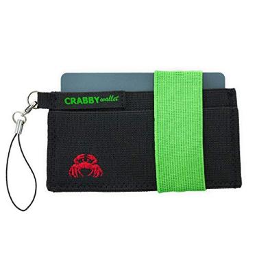 Imagem de Crabby Gear - Carteira com bolso frontal – Carteira minimalista – Elástico – Cartões de transporte diário, dinheiro, telefone, chaves – Segura com segurança para fácil acesso – Chaveiro de garra de