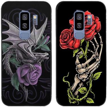 Imagem de 2 peças rosa flor Europa dragão impresso TPU gel silicone capa de telefone traseira para Samsung Galaxy todas as séries (Galaxy S9 Plus / S9+)