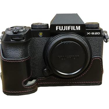 Imagem de BMAOLLONGB Capa para X-S20, capa de couro PU feita à mão para meia câmera versão com abertura inferior para Fujifilm X-S20 XS20 com alça de mão (preto-A)