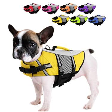 Imagem de Queenmore Colete salva-vidas para cães pequeno médio colete salva-vidas de neoprene leve refletivo para cães salva-vidas para passeios de barco caiaque amarelo, M